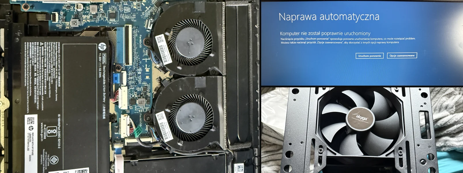 Serwis laptopów i komputerów SKFIX — wnętrze laptopa, czyszczenie układu chłodzenia i naprawa systemu Windows
