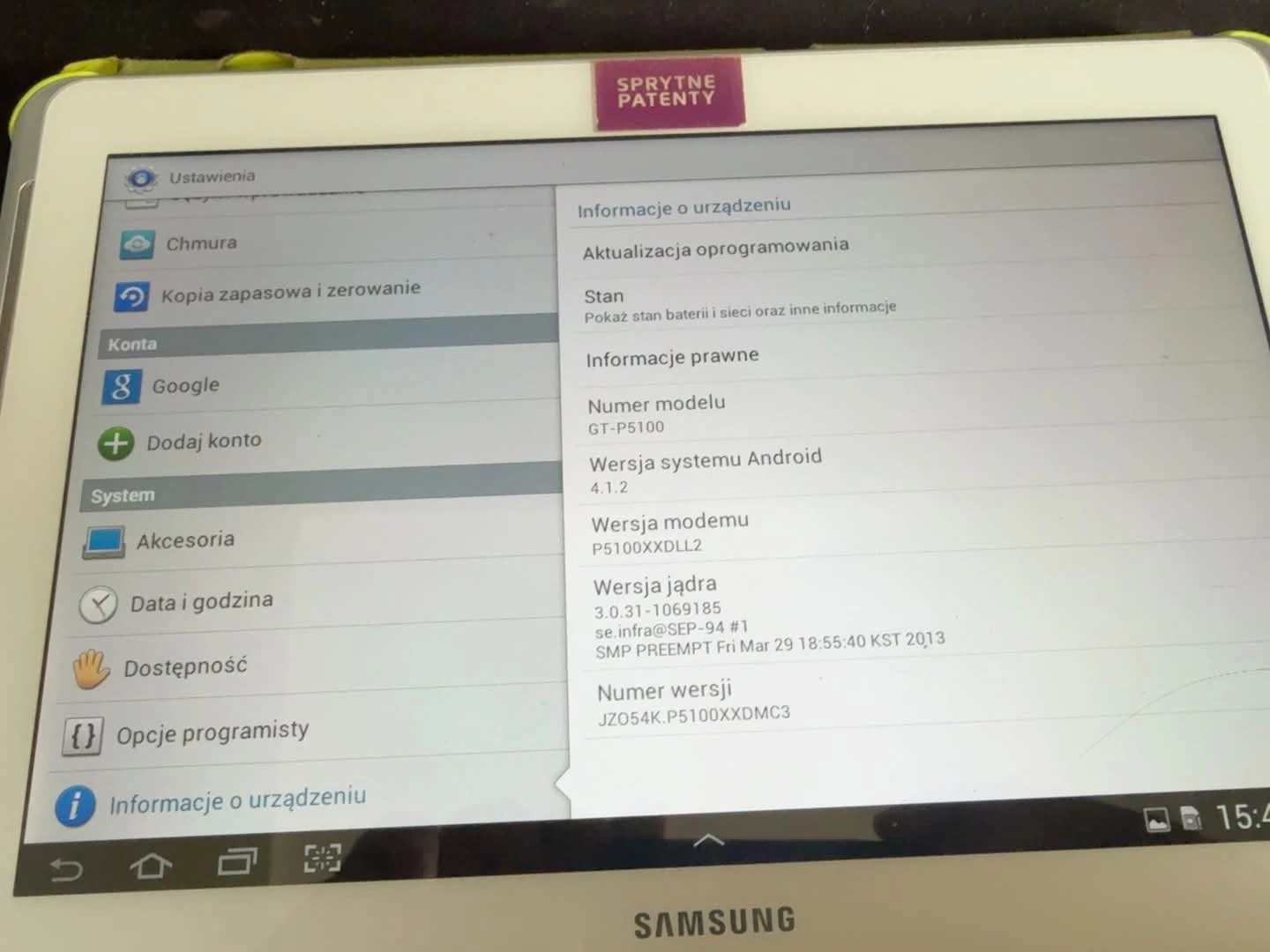 Tablet Samsung przed aktualizacją — Android 4.1.2 — serwis SKFIX